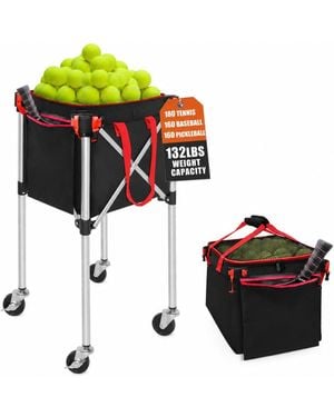Peneyon Foldable Multi Sport Ball Hopper Cart Large Capacity With Wheels - Red