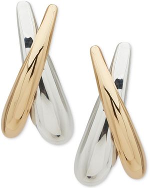 Anne Klein Two-tone Polished Tapered Crossover Statement Earrings - Natural