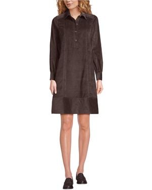 Lands' End Wide Wale Cord Popover Long Sleeve Shirt Dress - Brown