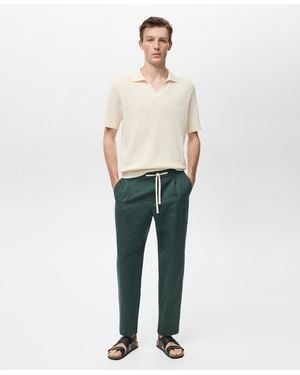 Mango Slim-fit Linen-blend Drawstring Pants - White