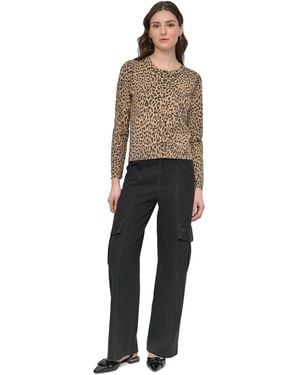 DKNY Cheetah-print Cardigan Sweater - Multicolor