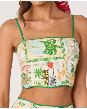 Astr Heidi Printed Sleeveless Cropped Tank Top - Green