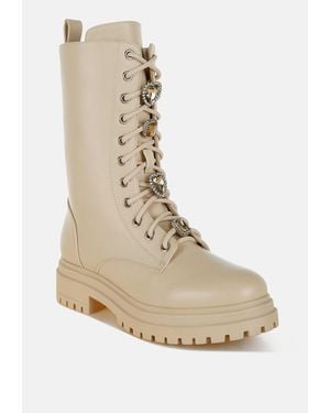 LONDON RAG Nimba Rhinestone Jeweled Chunky Boots - Natural