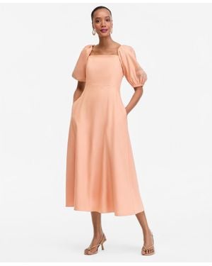 INC International Concepts Linen-blend Embroidered Puff-sleeve Midi Dress - Pink