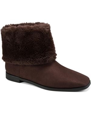 KARL LAGERFELD Syrenna Plush Fur Cuff Square-toe Winter Booties - Brown