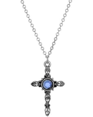 Symbols of Faith Silver-tone Cross Center Sapphire Crystal 18" Necklace - Metallic
