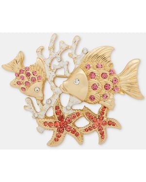 Anne Klein Boxed Gold-tone Coral Dual Crystal Fish Pin - White