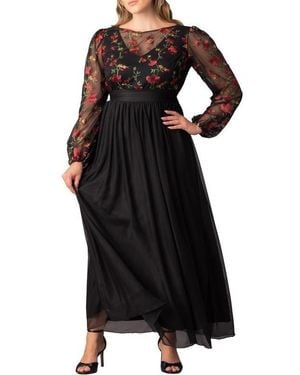 Kiyonna Plus Size Eternal Embroidered Bodice Evening Gown - Black