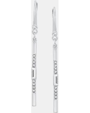 DKNY Silver-tone Pave Bar Linear Earrings - White