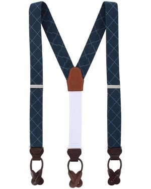 Trafalgar Zeke Diamond Patterned Business Wool Blend Button End Suspenders - Blue