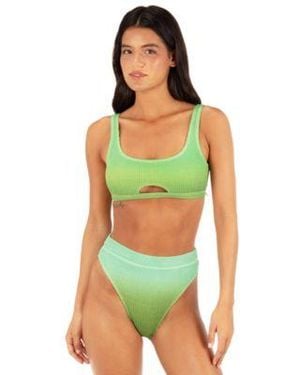Hurley Ombre Scrunch Scoop Neck Bikini Top Cheeky High Rise Swim Bottoms - Green