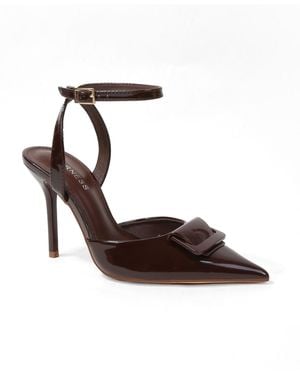 BERNESS Cindee Patent Buckle Stiletto Pumps - Brown