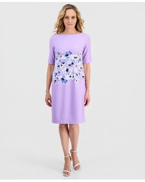 Kasper Printed Scuba Crepe Elbow-sleeve Sheath Dress - Purple