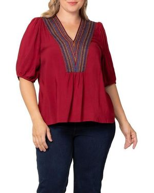 Kiyonna Plus Size Tacoma Trim Neckline Top - Red
