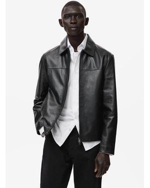 Mango Pockets Leather Jacket - Black