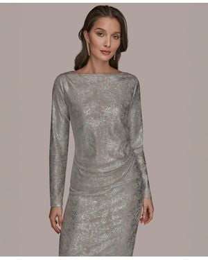 Donna Karan Long-sleeve Foil Top - Gray