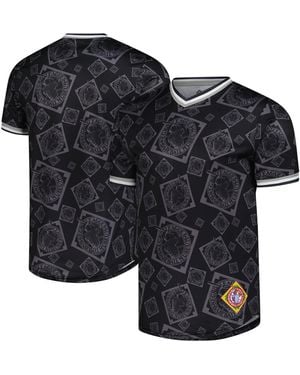 Stitches Negro League Baseball Allover Print V-neck Baseball Jersey - Black