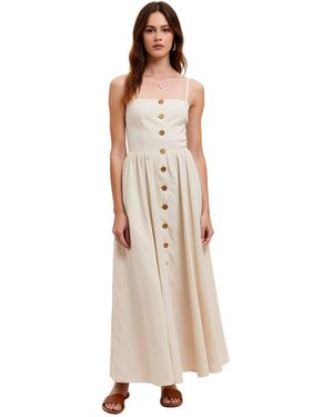 Modenaire Button Front Spaghetti Straps Midi Dress - Natural