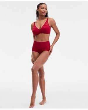 Bali Breathe Wireless T Shirt Bra High Rise Brief Underwear - Red