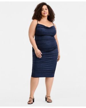 Emerald Sundae Trendy Plus Size Ruched Bodycon Midi Dress - Blue