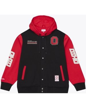 Mitchell & Ness Ohio State Buckeyes Triple Check Courtside Button-front Fleece Jacket - Red