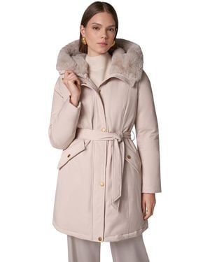 Donna Karan Belted Hooded Mid-length Puffer Coat - Natural