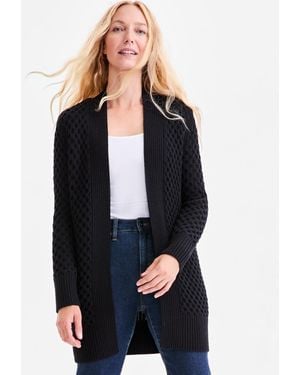 Style & Co. Petite Honeycomb-knit Open-front Long Cardigan - Blue