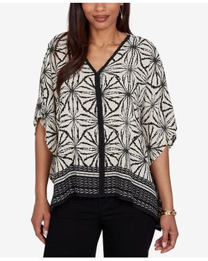 Ruby Rd. Petite Geo Border Print Crepe Blouse - Black