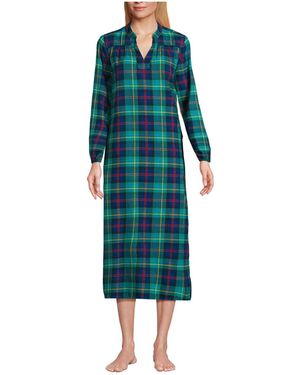 Lands' End Long Sleeve Flannel Nightgown - Blue