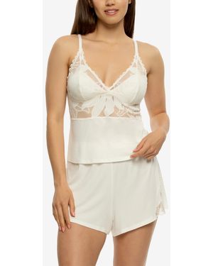 Felina Annalisa Modal And Lace Shorts And Cami Pj Set Style 950236 - White