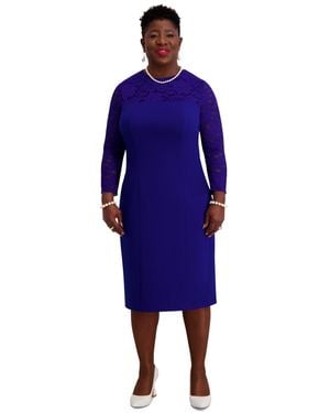 Kasper Lace-sleeve Sheath Dress - Blue