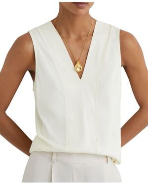 Reiss Mira Sleeveless V-neck Side-slit Tank Top - White