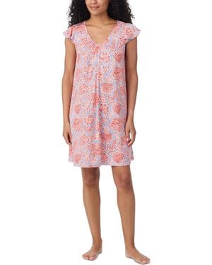 Ellen Tracy Paisley V-neck Short Flutter Sleeve Chemise - Pink