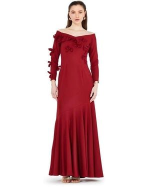 Amiri Off-the-shoulder Floral Embellished Flary Gown - Red