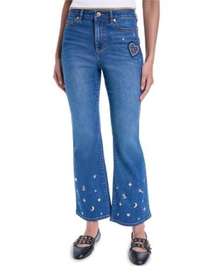 KARL LAGERFELD Petite Embroidered Motif Bootcut Jeans - Blue