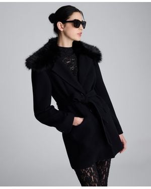Kenneth Cole Notched Collar Belted Jacket - Black