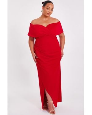Quiz Plus Size Scuba Crepe Bardot Wrap Maxi Dress - Red