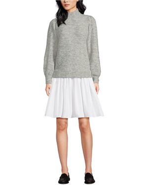 Lands' End Fuzzy Lantern Sleeve Mock Neck Mini Twofer Dress - Gray