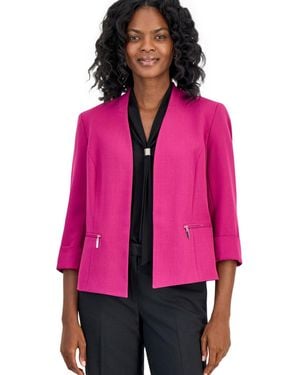 Kasper Collarless Zip-pocket Cuffed-sleeve Blazer - Pink