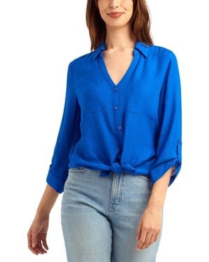 Bcx Textured Button-front Top - Blue