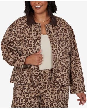 Ruby Rd. Plus Size Cheetah Print Denim Jacket - Brown