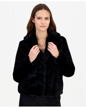 Anne Klein Cropped Notched-collar Faux Fur Jacket - Black
