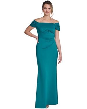 Jessica Howard Off-the-shoulder Side Tuck Gown - Blue