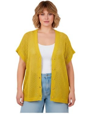 Avenue Short Sleeve Button Front Cardigan - Yellow
