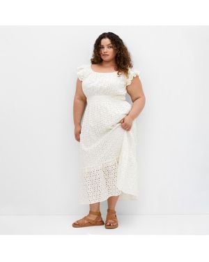 City Chic Plus Size Sweet Broderie Midi Dress - White