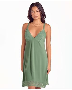 iCollection Lace Stretch Knit Long-sleeve Nightgown - Green
