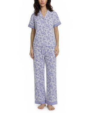 Vera Bradley Iconic Twin Print Notch Top And Pajama Capri Pants - Blue