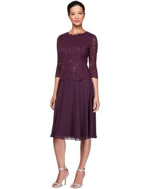Alex Evenings Sequined Lace Contrast Dress - Purple