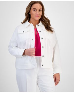 Kasper Plus Size Button-front Trucker Jacket - White