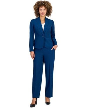 Le Suit Petite Shawl-collar Wide-leg Jacket And Pants - Blue